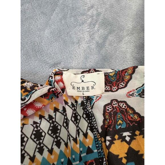 EMBER Coffee Brown Deep Vneck Tie Cuffs Festival Boho Blouse Top Large vacation - Picture 2 of 8